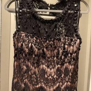 Betsy & Adam Black and Cream Lace Maxi Dress